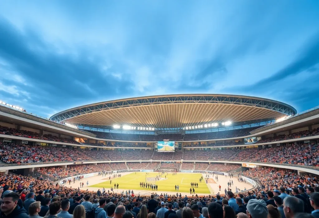 A stunning modern sports arena in Dallas with diverse entertainment options and a lively atmosphere.