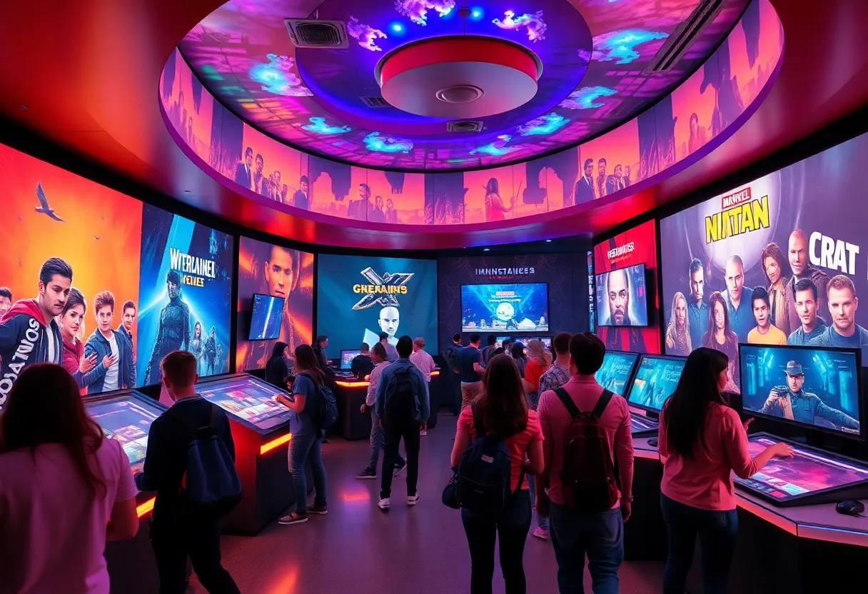 Interior view of Netflix House Dallas with interactive displays.