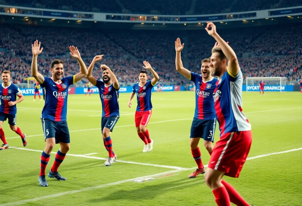 NFL players engaging in safe celebration practices on the field.