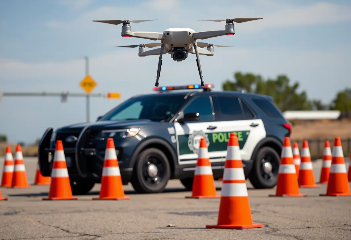 Police vehicles and a drone at a standoff scene in North Richland Hills.