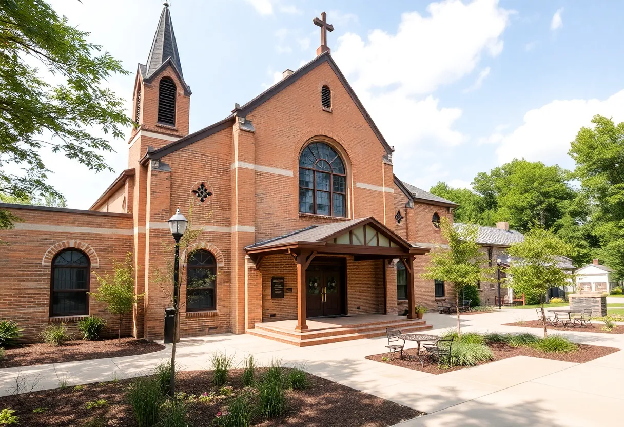 Exterior of a renovated church now serving as a community center in Dallas
