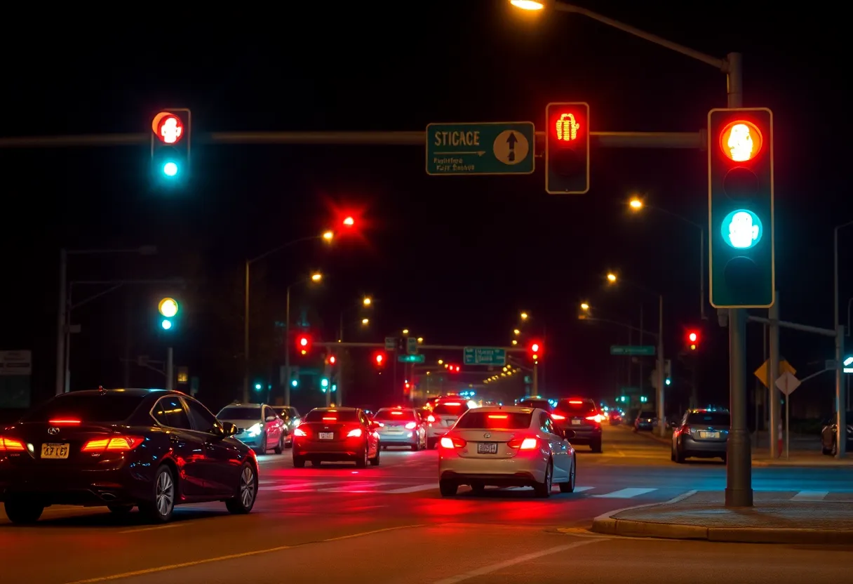 Traffic intersection showing signs of a road rage incident.