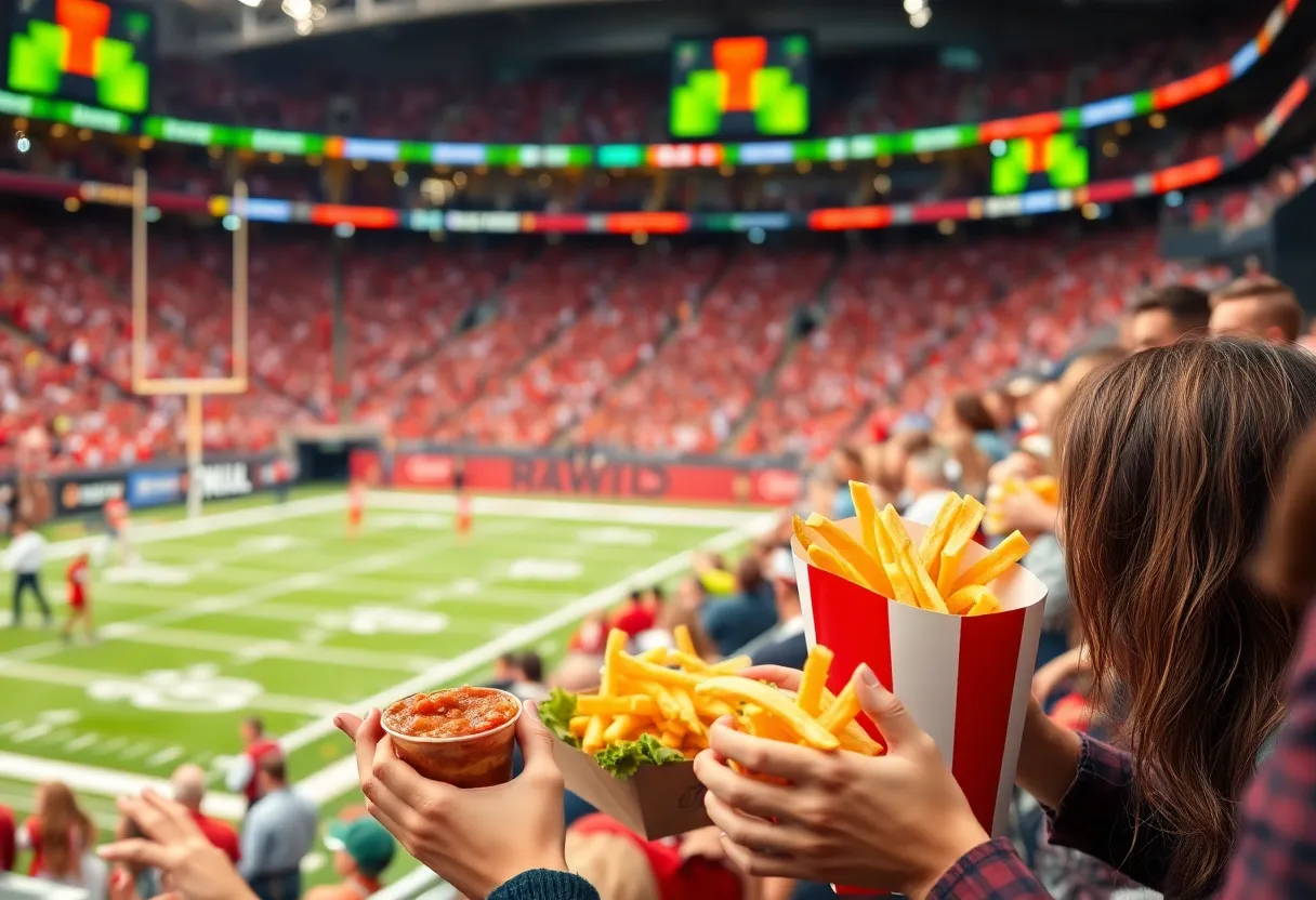Fans celebrating the Seahawks victory at Super Bowl LX with snacks