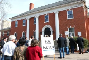 Auction sign outside the Skillman Southwestern Branch Library building