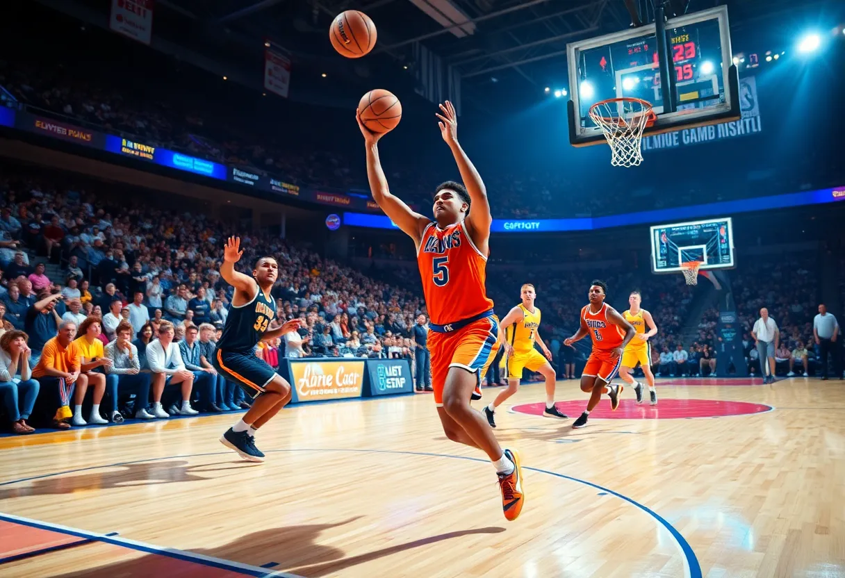 Stephon Castle making a fast break on the basketball court during a game.