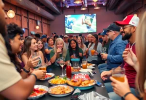 Community gathering for Super Bowl LX with food and fans in Dallas