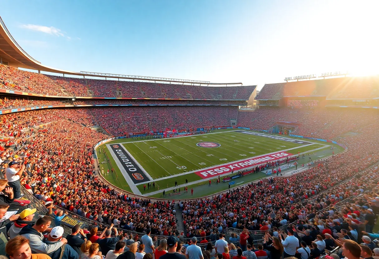 Crowd cheering at Super Bowl LX in Levi's Stadium