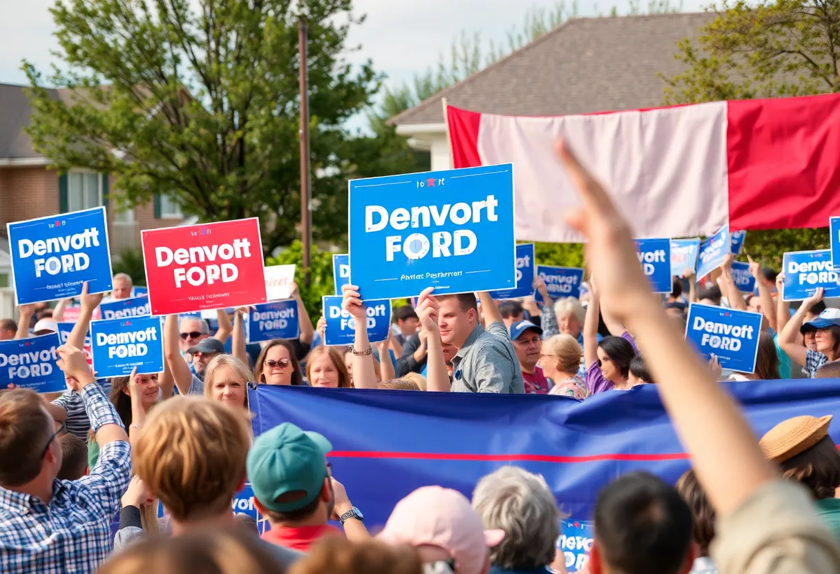 Crowd of supporters at a political rally for a Democratic senate candidate in Texas