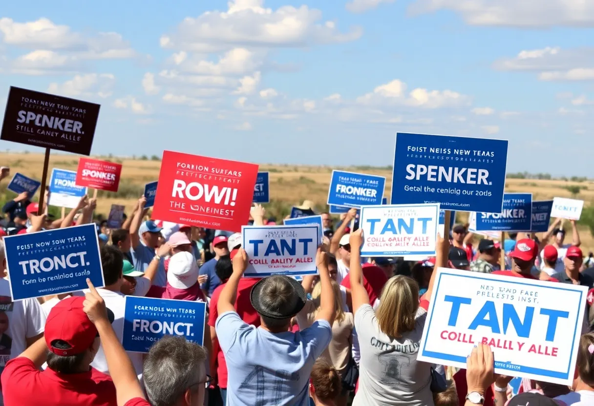 Supporters celebrating Democrat Taylor Rehmet's victory in a Texas Senate special election.