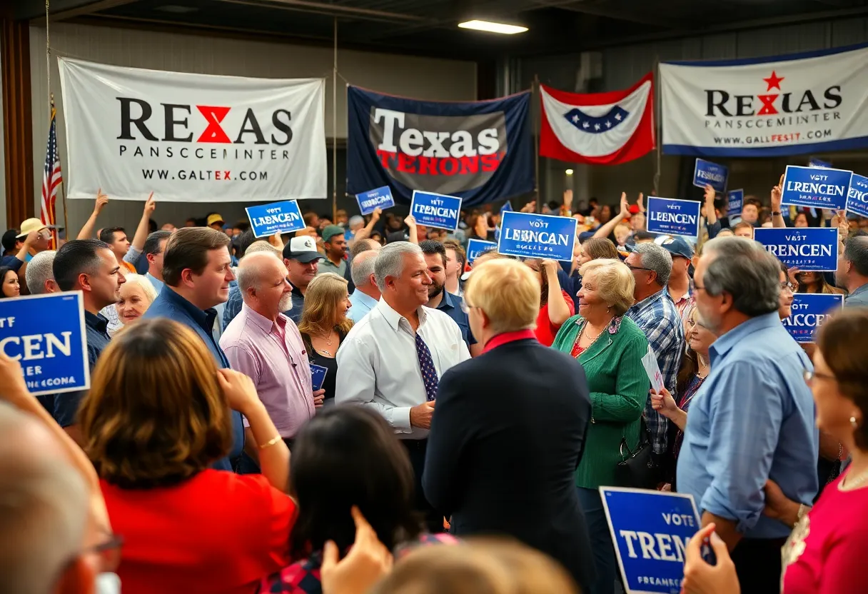 Candidates campaigning for the Texas Senate race interacting with supporters.