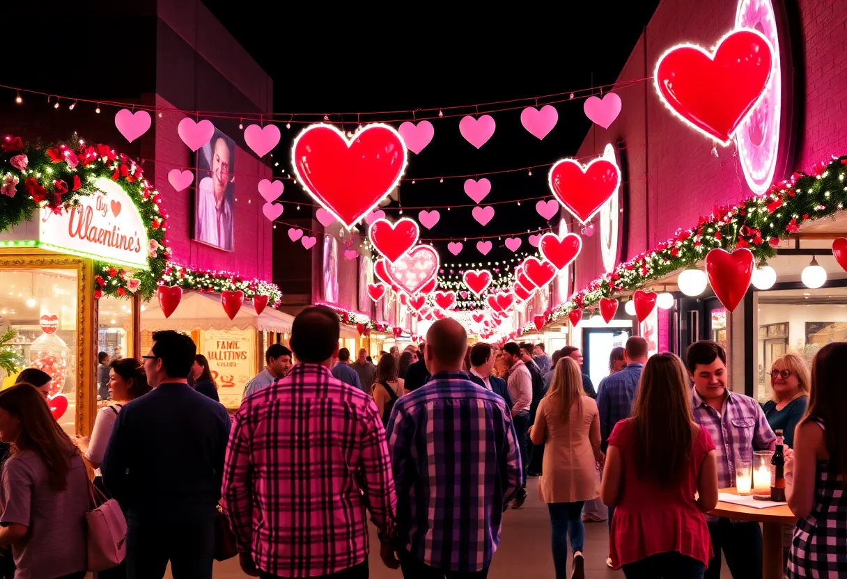 A lively Valentine's Day celebration in North Texas with people enjoying local events.
