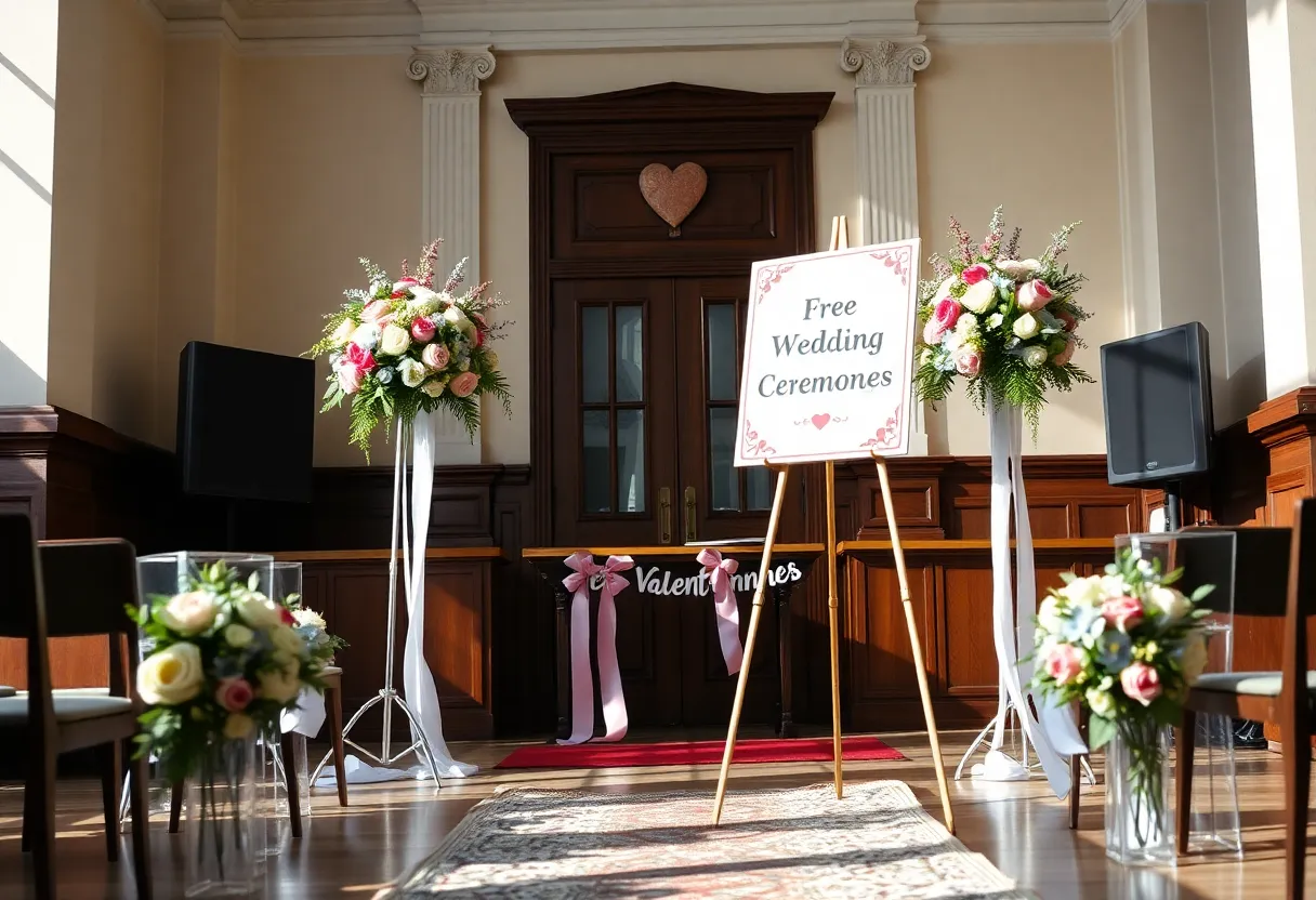 Wedding setup for Valentine's Day at the Dallas courthouse