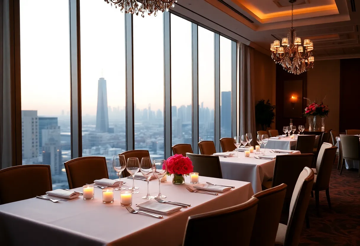 Candlelit romantic dinner setting in Sheraton Dallas Ballroom