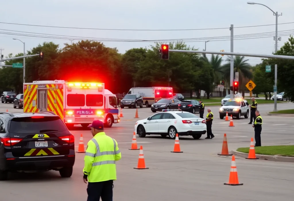 Emergency responders at the scene of a vehicle collision in Dallas