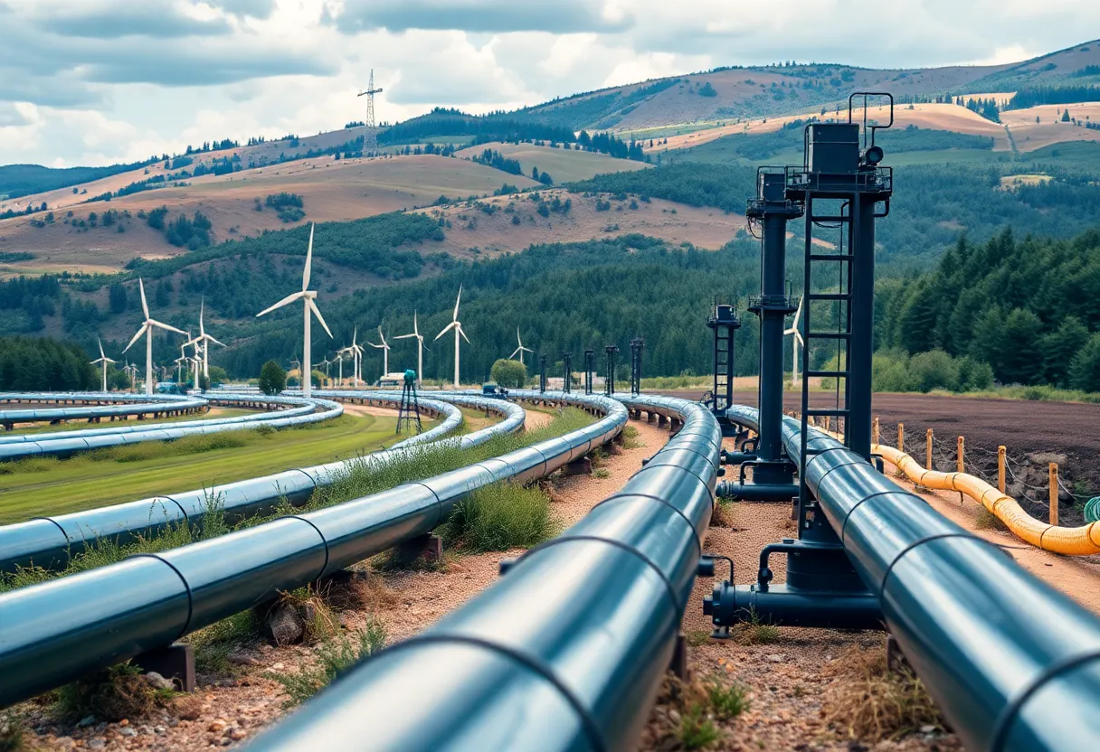 Illustration of oil pipeline system representing energy asset management.