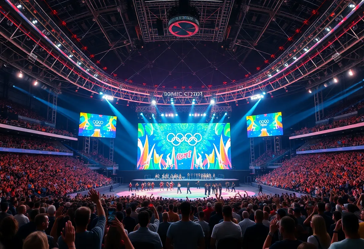 A celebratory scene from the Winter Olympics 2026 opening ceremony in Milan