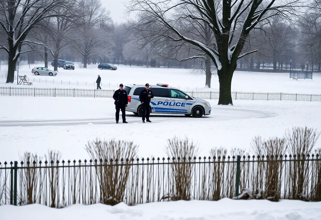 Snow-covered field in Fort Worth after a winter storm