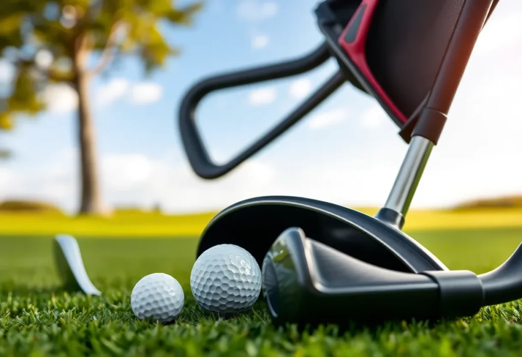 A sunny golf course with players showcasing Callaway golf equipment.