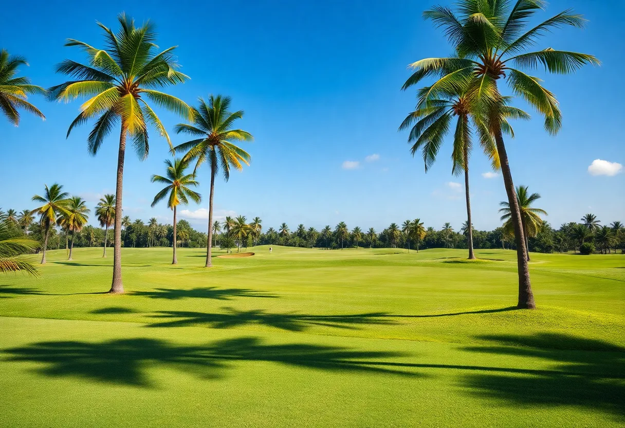 Golfers enjoying a sunny day on a lush Florida golf course