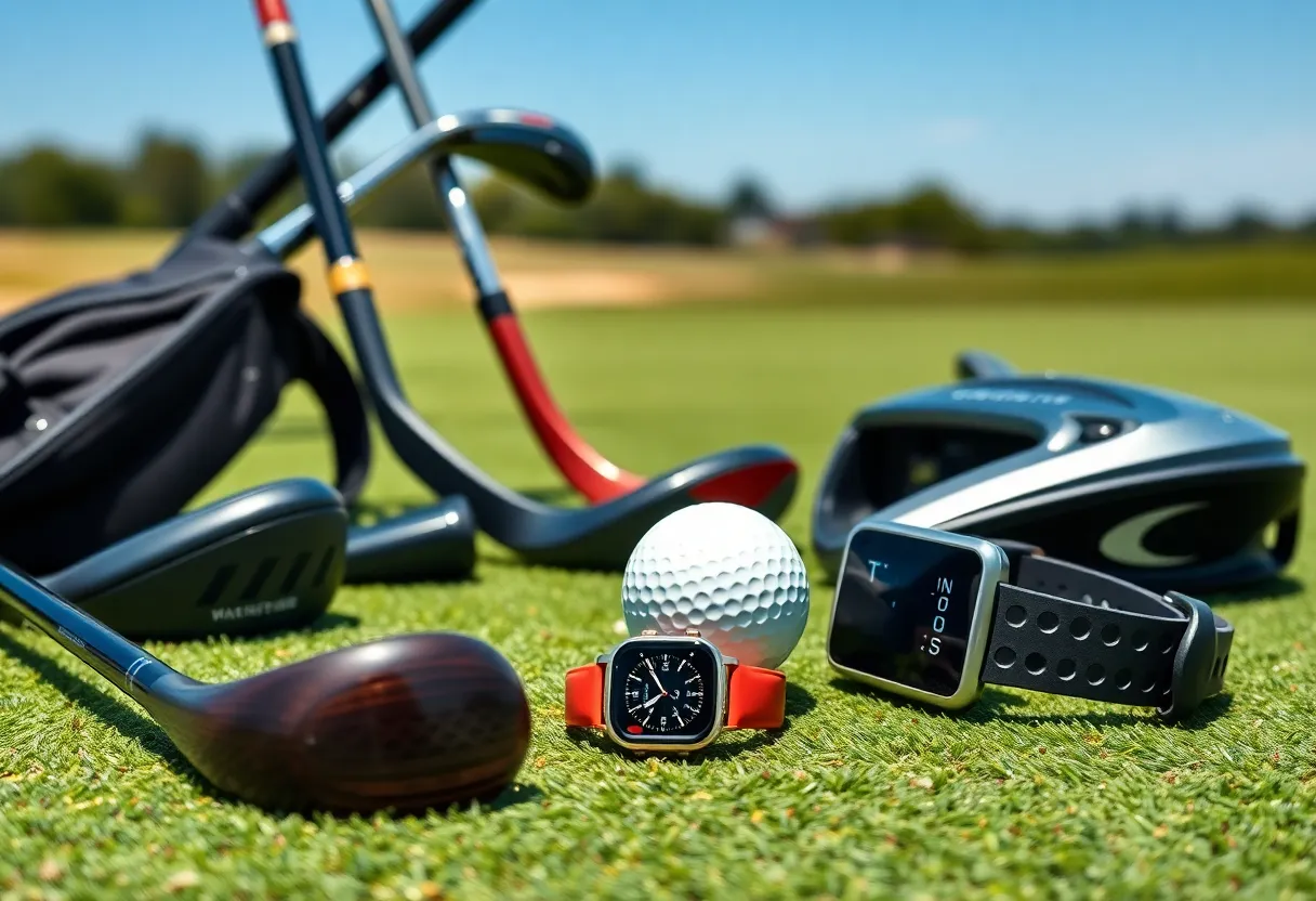 A collection of various golf clubs representing different eras of golf equipment innovation.