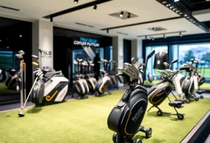 High-end golf equipment from McLaren Golf on a luxury golf course