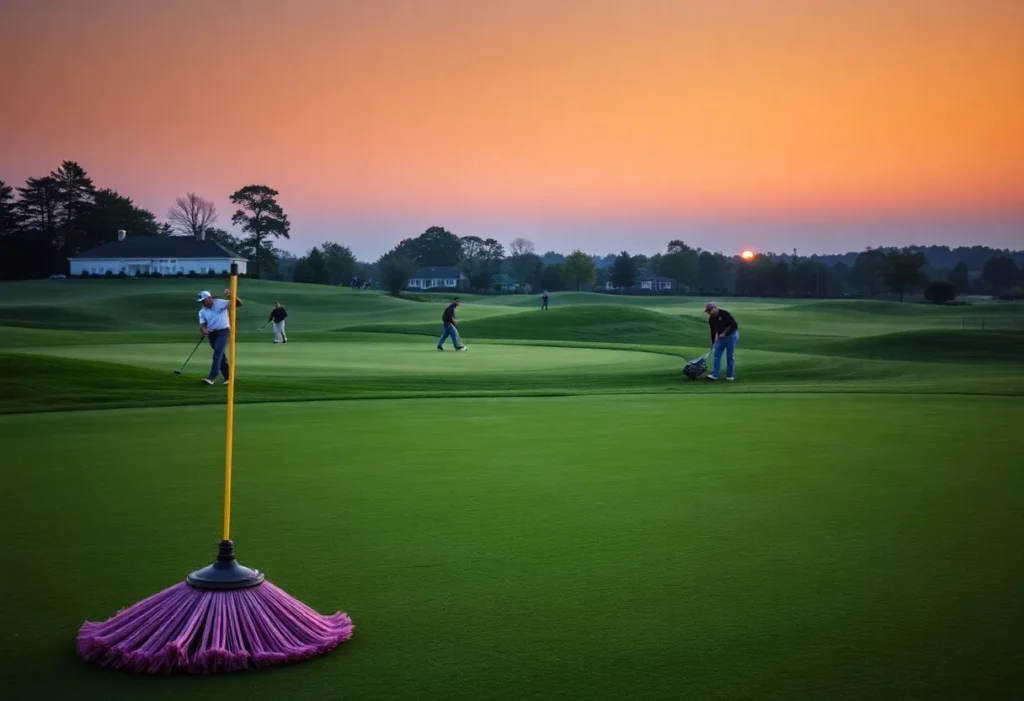 Evening maintenance at Augusta National Golf Club
