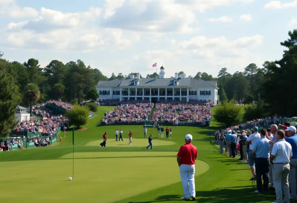 Augusta National Golf Club during the Masters Tournament with fans and players