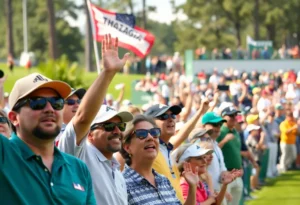 Aerial view of Augusta National Golf Course during a tournament