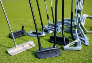 Stylish COBRA Golf 3D-printed putter and iron set on a golf course