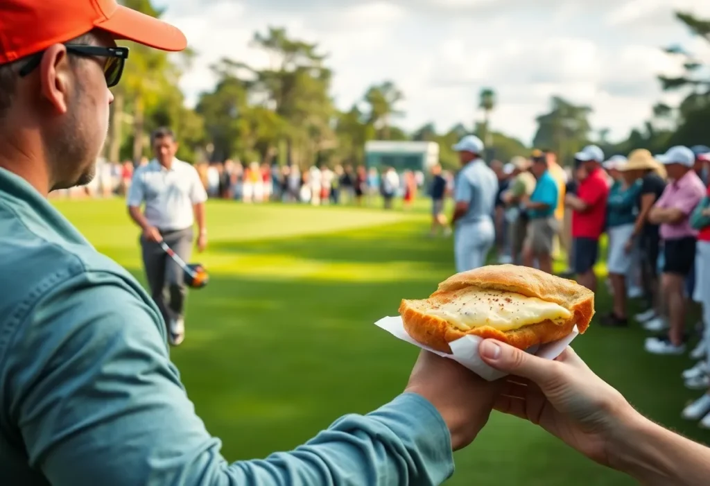 Sam Burns showcasing his golf gear at the Masters Tournament 2026
