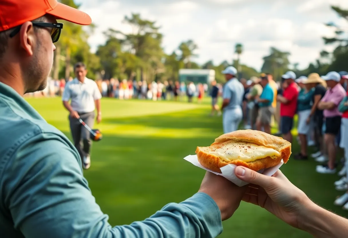 Sam Burns showcasing his golf gear at the Masters Tournament 2026