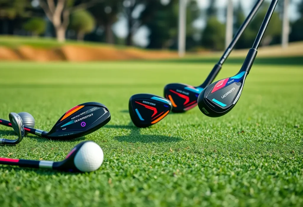 Sleek new golf clubs from McLaren Golf displayed on a golf course